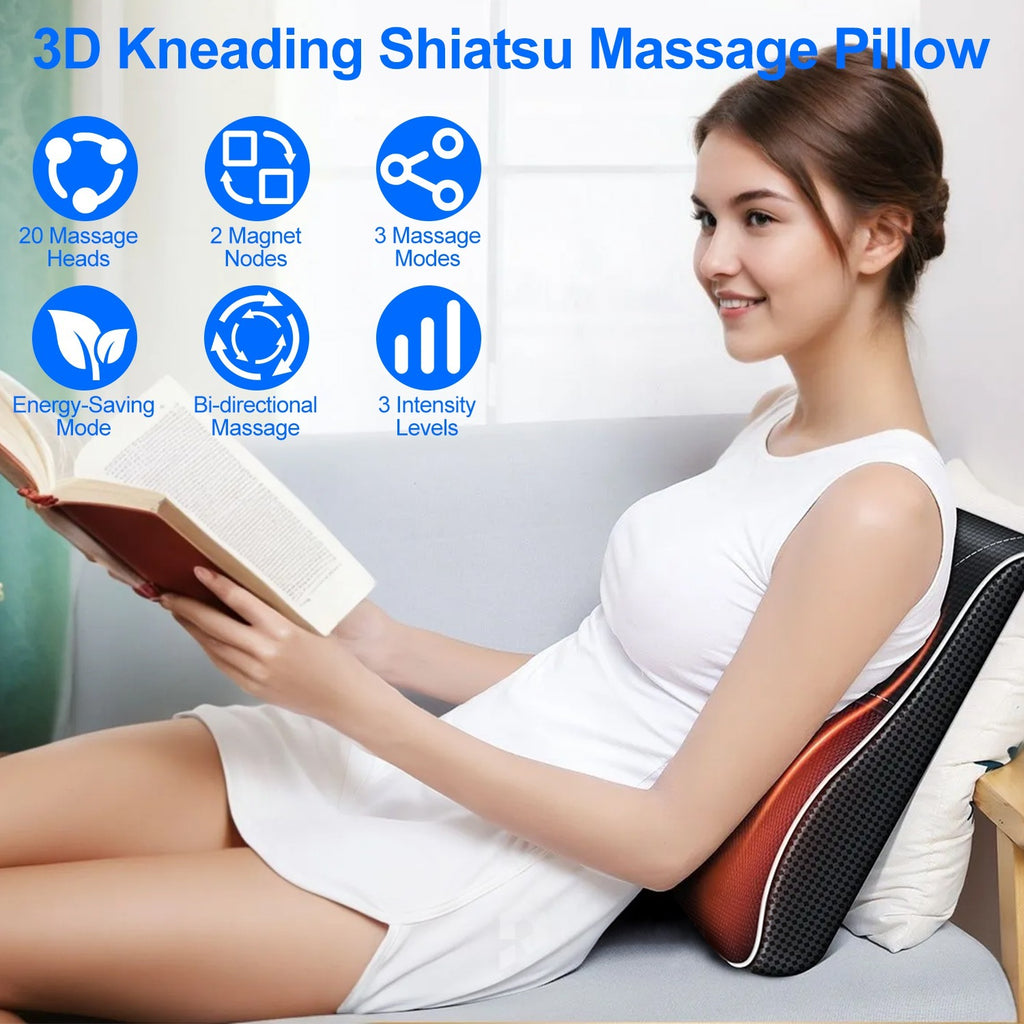 1Pc Back Massager With Heat 3D Kneading Massage Pillow Shiatsu Full Body Massager For Back Neck Waist Arm Abdomen Calf